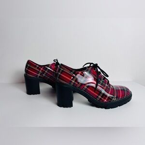 Jessica Simpson High Heel resina plaid boots 6.5 red black